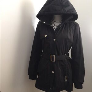 Betsey Johnson Black hooded belted coat